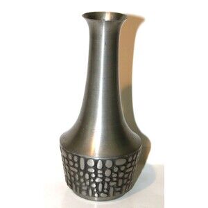 Vintage Mastad 554 Pewter Vase Norway Geometric Pebble Pattern Scandinavian Art